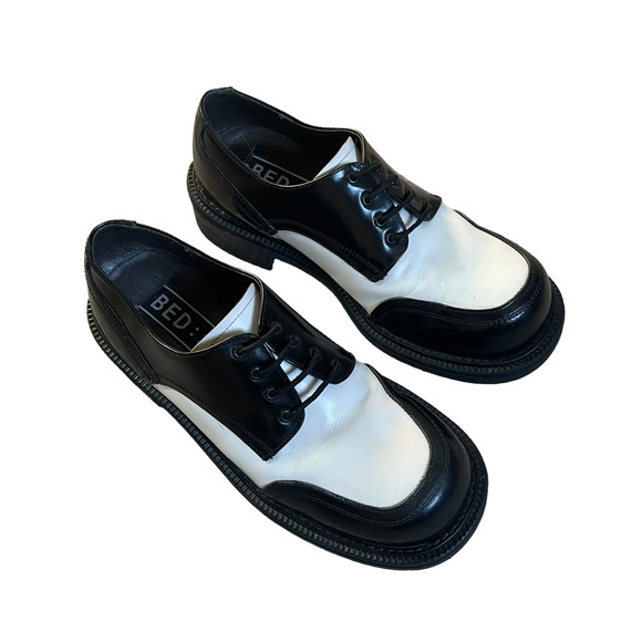 Bed Stu Platform Oxford Lace Up Black and White Loafer with Heel Size 8 main image 6